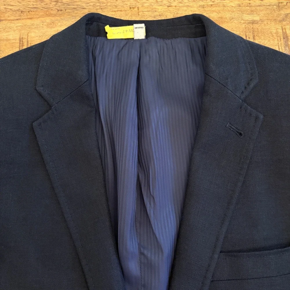 Murano Linen Blazer Mens S 38 Baird McNutt Classic Navy Blue Slim Summer Wedding